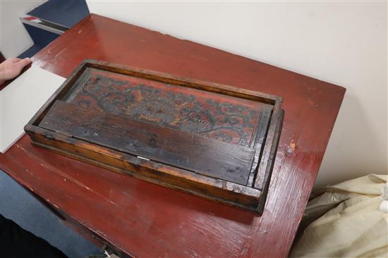 A Chinese travelling folding writing table W.64cm